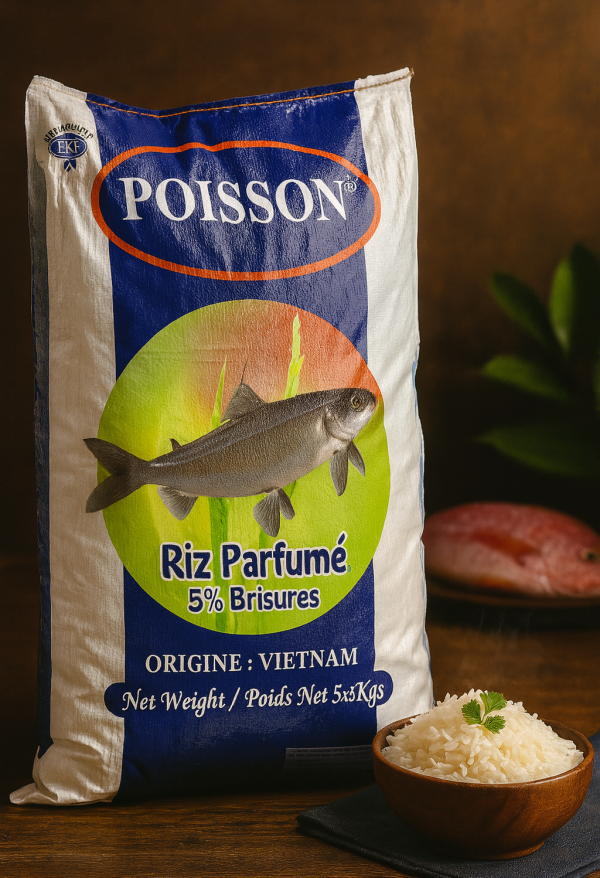 RIZ POISSON - RIZ PARFUME - 5% BRISURES - ORIGINE VIETNAM - NET WEIGHT - POIDS NET 5x5 KGS 2